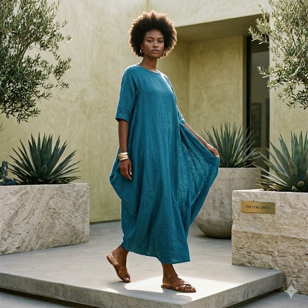 Florho Kaftan Batwing Teal Blue Beach Boho Lagenlook Maxi Dress 100% Cotton S